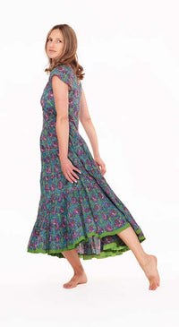 BLUE GREEN WITH ROSES-AMBER DRESS-NILA RUBIA