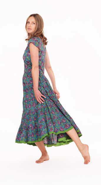 BLUE GREEN WITH ROSES-AMBER DRESS-NILA RUBIA