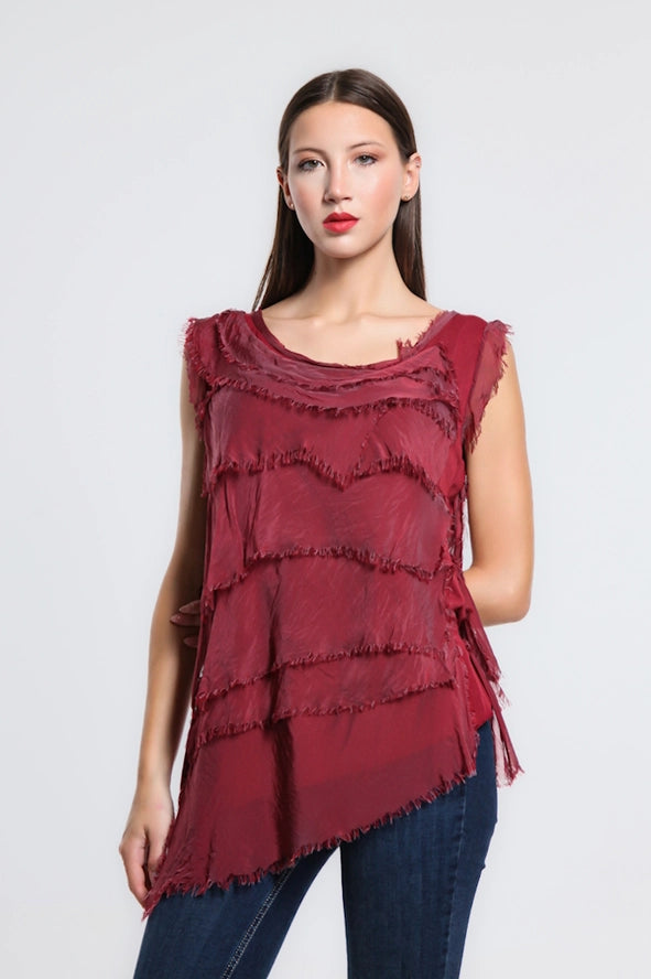 ARIANNA SILK RUFFLE TOP-ONE SIZE-TEES BY TINA