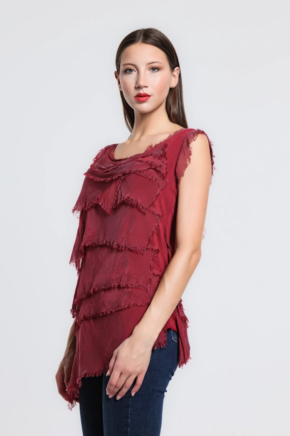 ARIANNA SILK RUFFLE TOP-ONE SIZE-TEES BY TINA