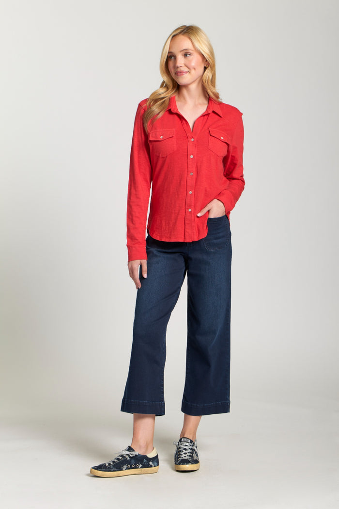 CROP WIDE LEG PATCH POCKET PANT-DARK INDIGO-APNY