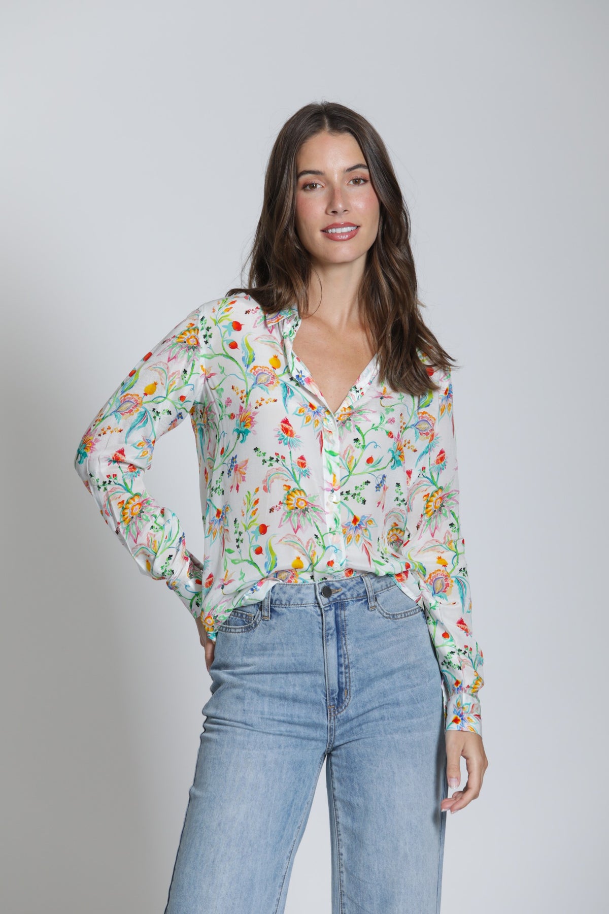 WILDFLOWERS PRINT BUTTONDOWN BLOUSE-APNY