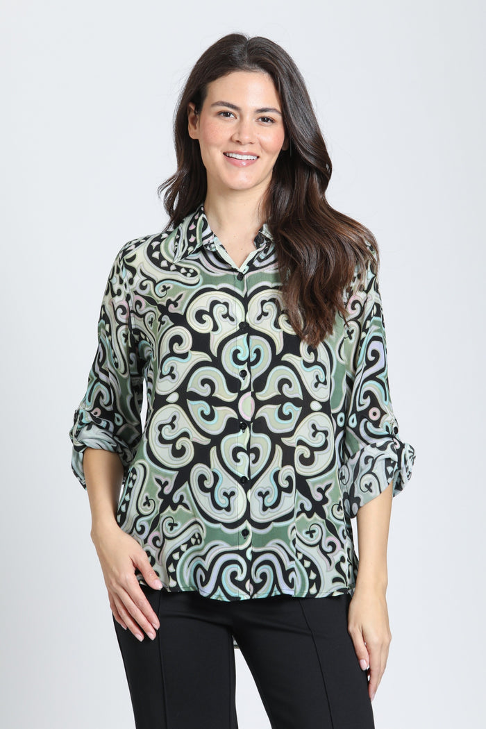 MANDALA TEAL PRINT BUTTONDOWN BLOUSE-APNY