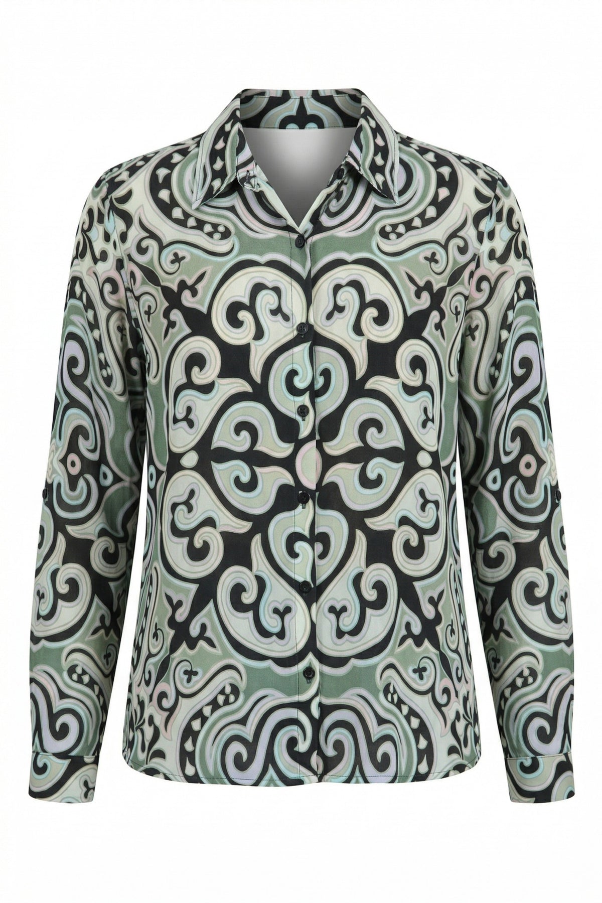 MANDALA TEAL PRINT BUTTONDOWN BLOUSE-APNY