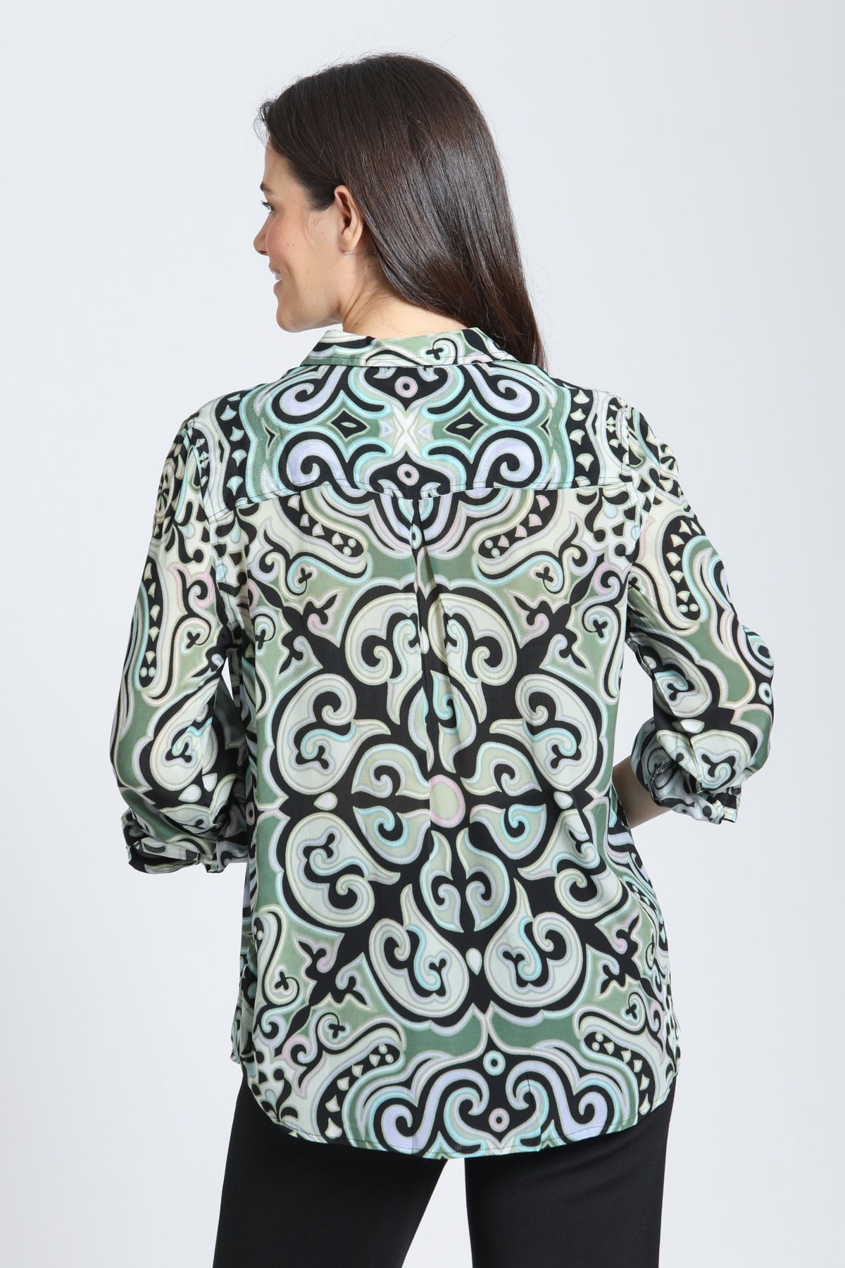 MANDALA TEAL PRINT BUTTONDOWN BLOUSE-APNY