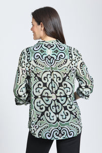 MANDALA TEAL PRINT BUTTONDOWN BLOUSE-APNY