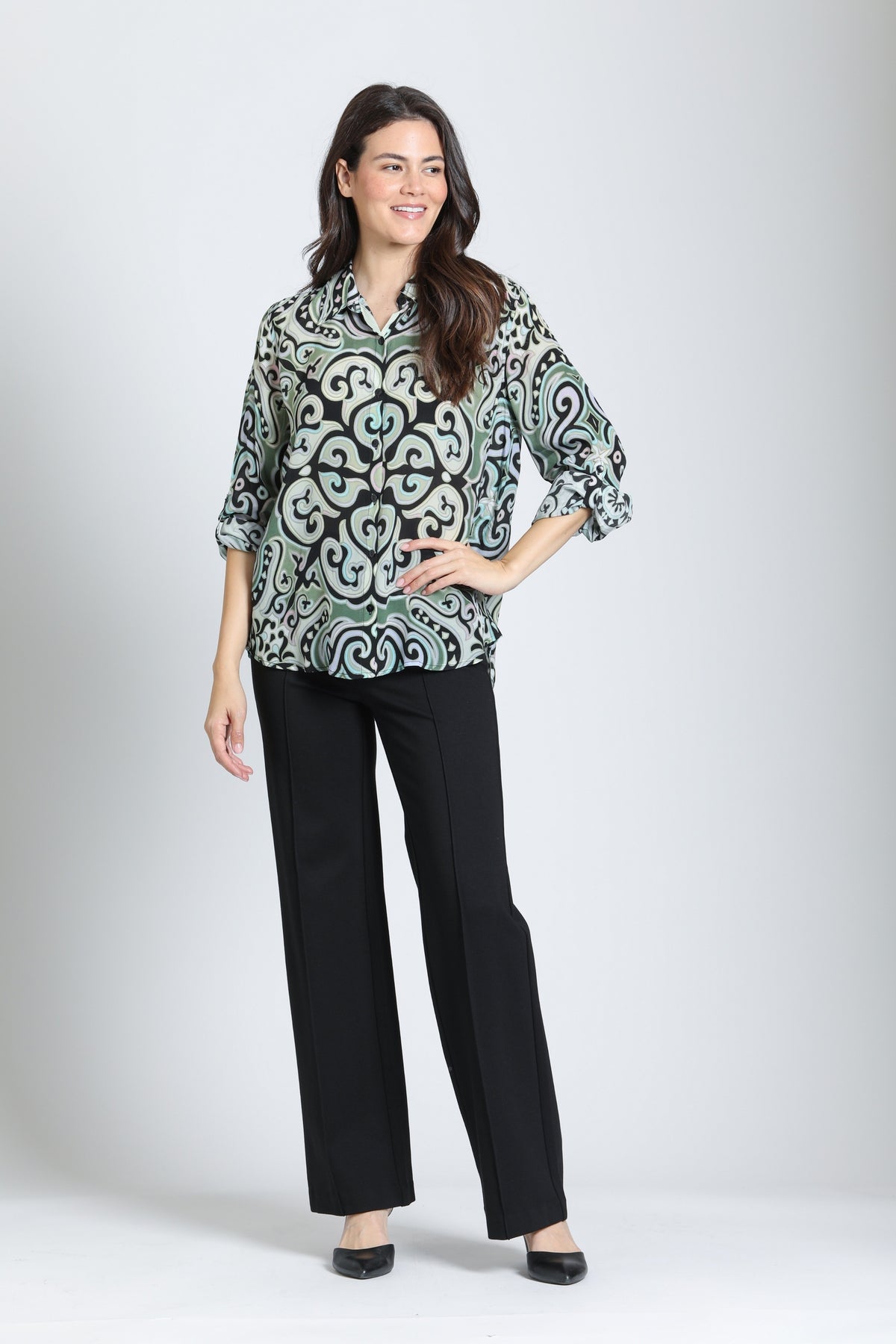 MANDALA TEAL PRINT BUTTONDOWN BLOUSE-APNY