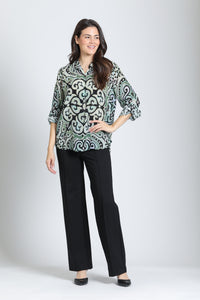 MANDALA TEAL PRINT BUTTONDOWN BLOUSE-APNY