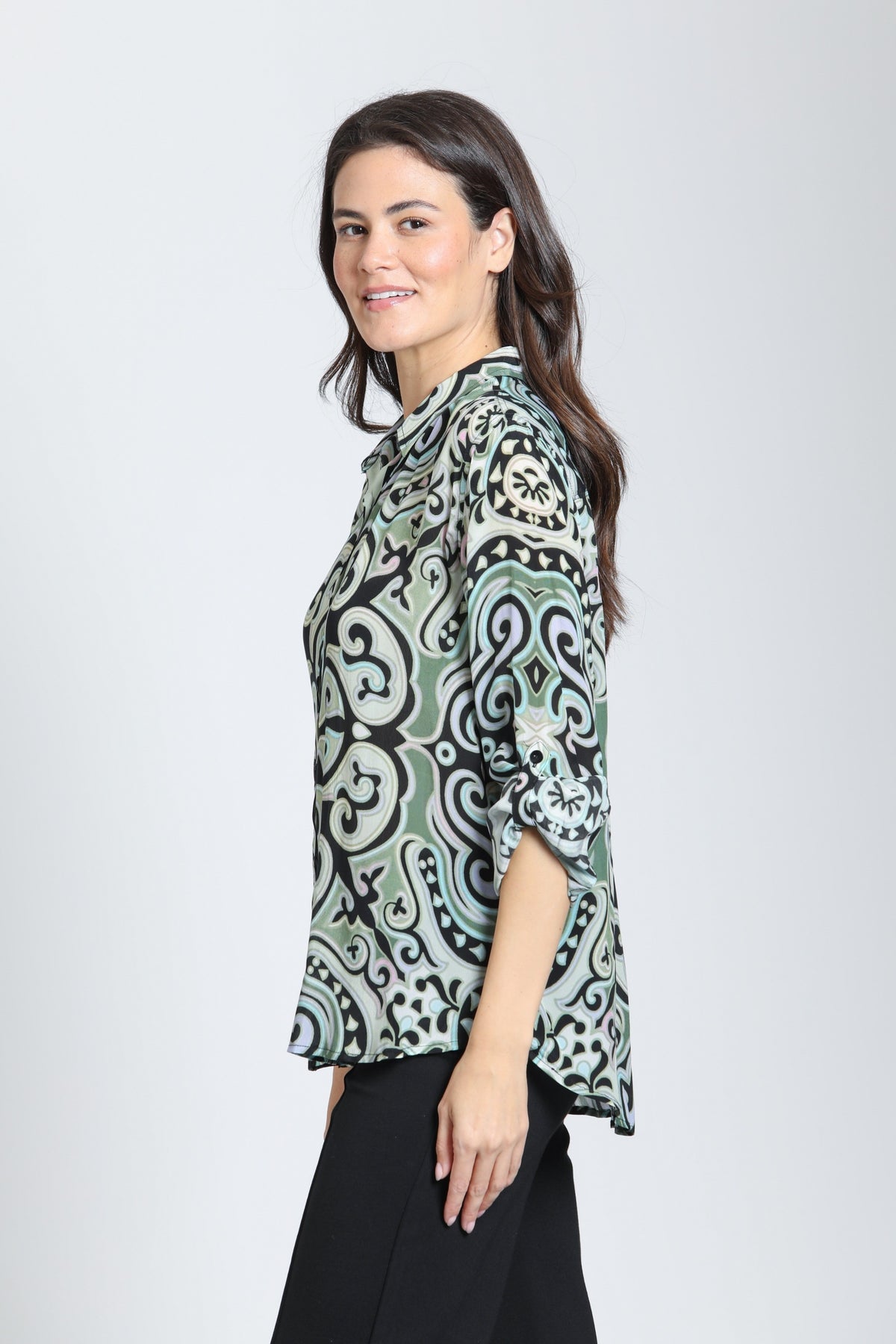 MANDALA TEAL PRINT BUTTONDOWN BLOUSE-APNY