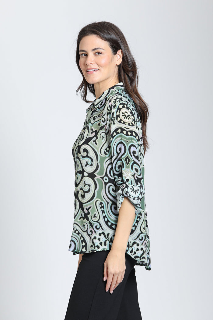 MANDALA TEAL PRINT BUTTONDOWN BLOUSE-APNY