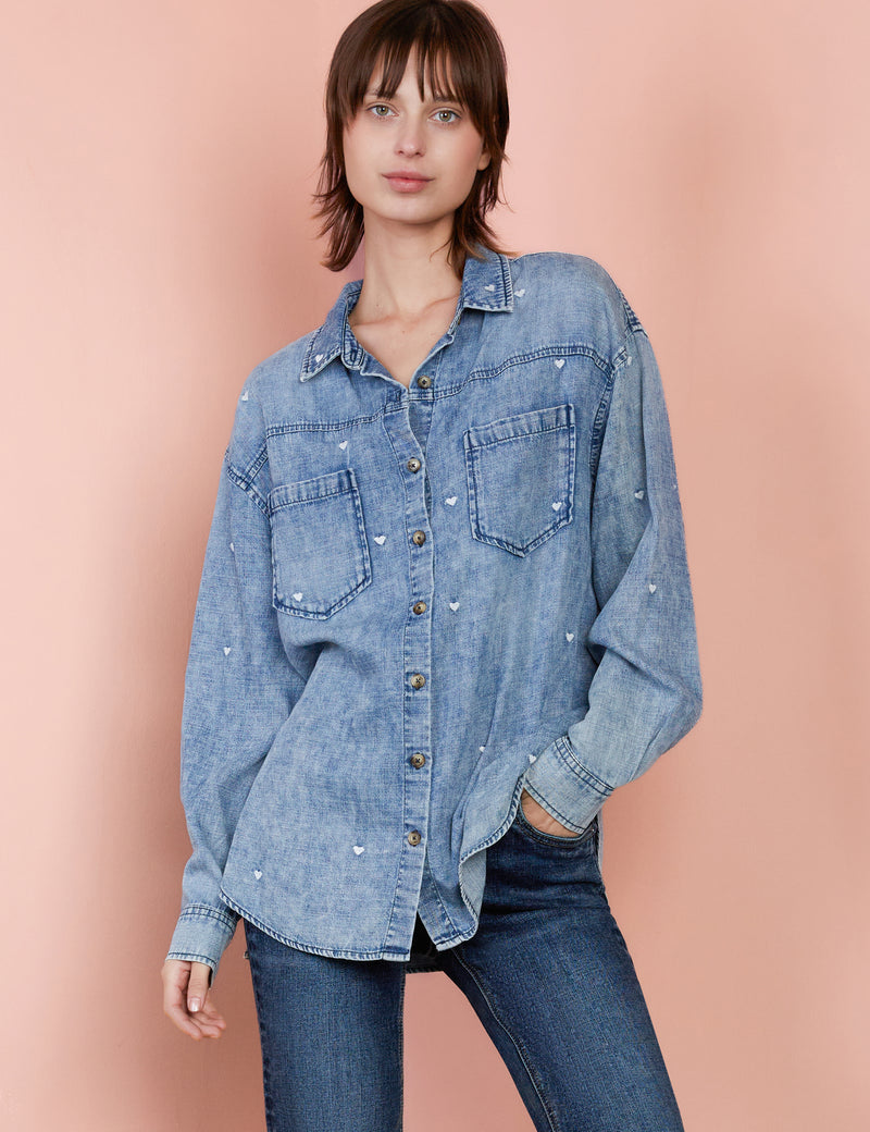 LOVELY EMBROIDERED HEARTS DENIM-BILLY T