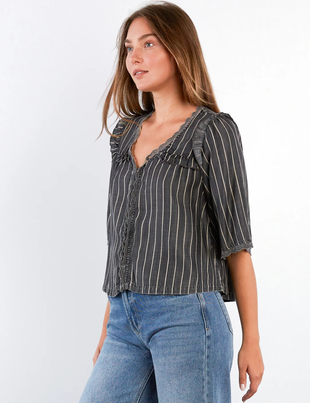 JULIET SHIRT-GREY PIN STRIPES-BILLY T