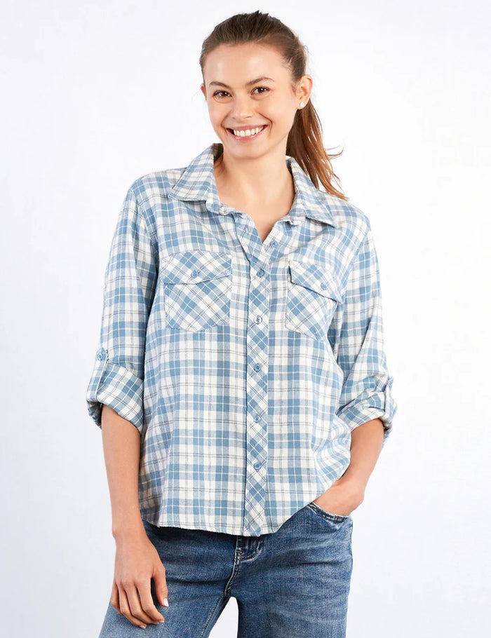 OVER THE MOON FLANNEL SHIRT-BLUE COMBO-BILLY T