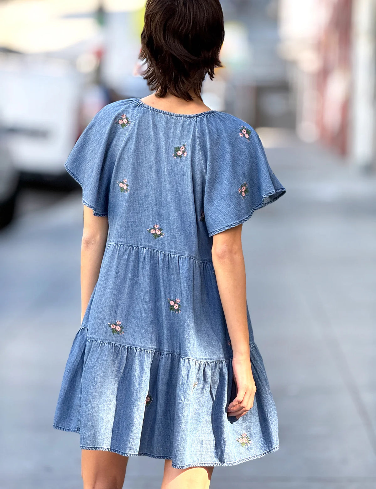 DENIM FLORAL BOUQUET DRESS-BILLY T