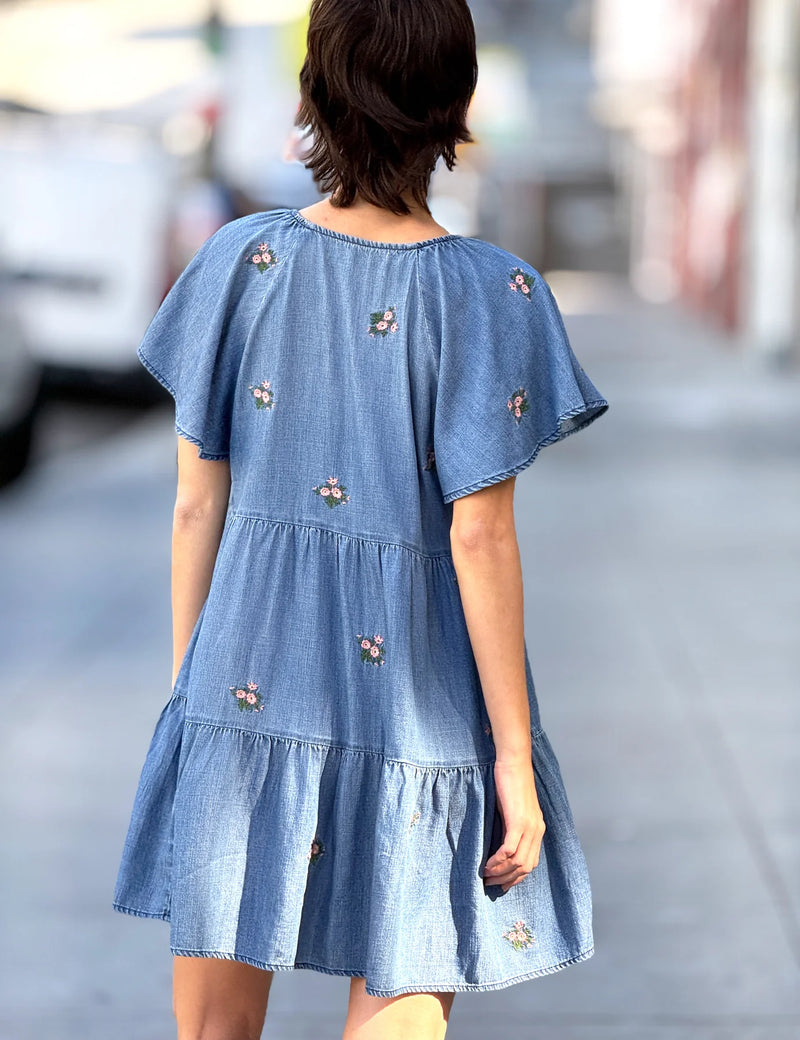 DENIM FLORAL BOUQUET DRESS-BILLY T