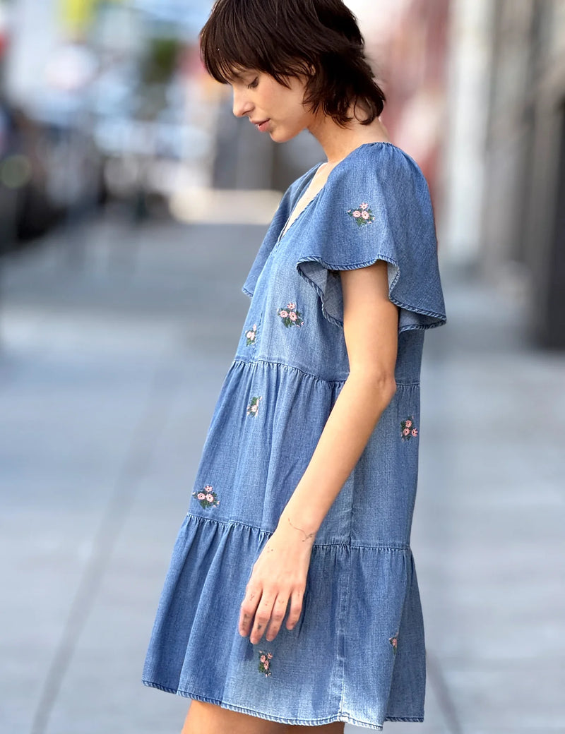 DENIM FLORAL BOUQUET DRESS-BILLY T