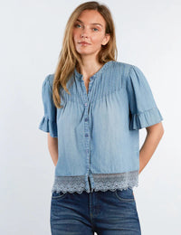 CAFE PLEATS TOP-PURE DENIM-BILLY T