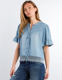 CAFE PLEATS TOP-PURE DENIM-BILLY T