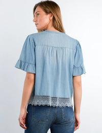 CAFE PLEATS TOP-PURE DENIM-BILLY T