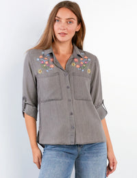 SUMMER PETAL EMBROIDERED SHIRT-DAY GREY-BILLY T