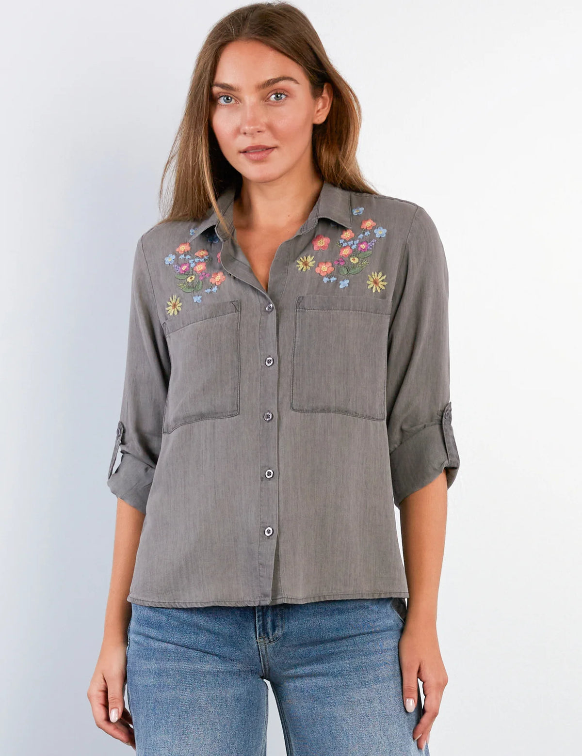 SUMMER PETAL EMBROIDERED SHIRT-DAY GREY-BILLY T