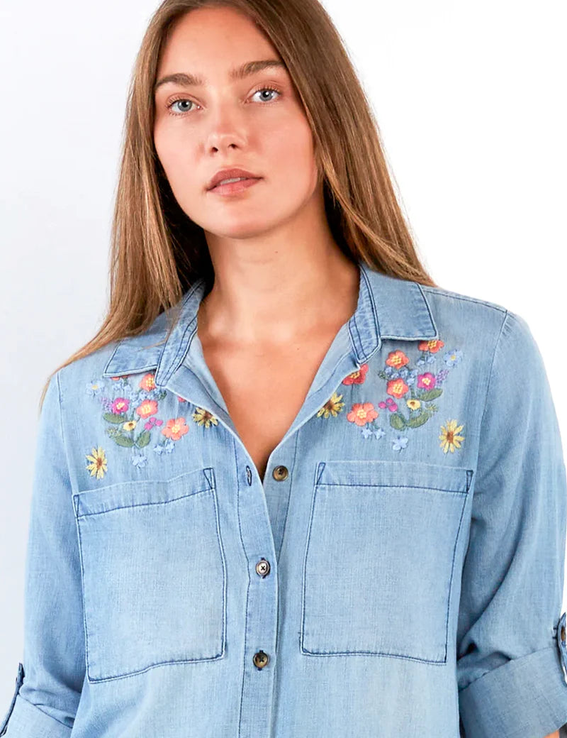 SUMMER PETAL EMBROIDERED SHIRT-PURE DENIM-BILLY T