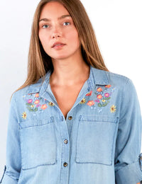 SUMMER PETAL EMBROIDERED SHIRT-PURE DENIM-BILLY T