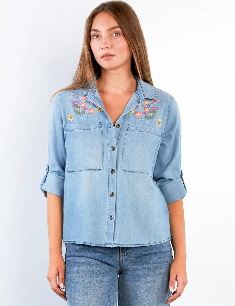 SUMMER PETAL EMBROIDERED SHIRT-PURE DENIM-BILLY T