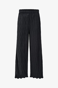 Black wide-leg pants with wave-textured fabric displayed front-facing
