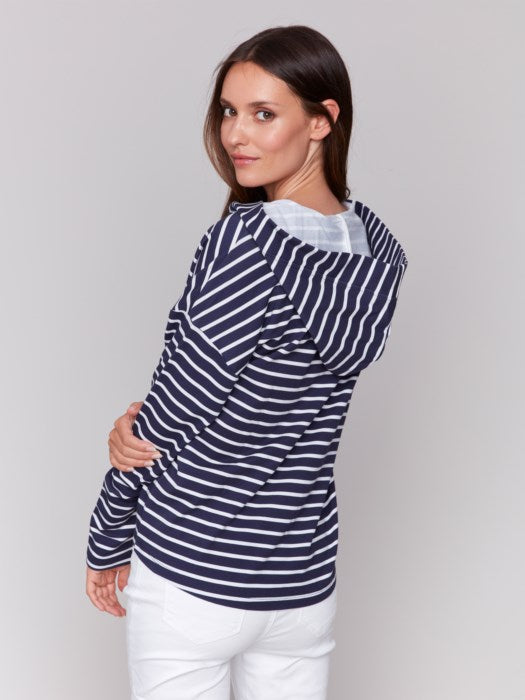 V-NECK HOODIE NAVY/WHITE STRIPE-CHARLIE B