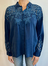 LOTUS EYELET BUTTON DOWN-BLUE NIGHT-JOHNNY WAS
