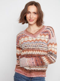 SPACE DYE V-NECK SWEATER-BOUTON DE ROSE-CHARLIE B