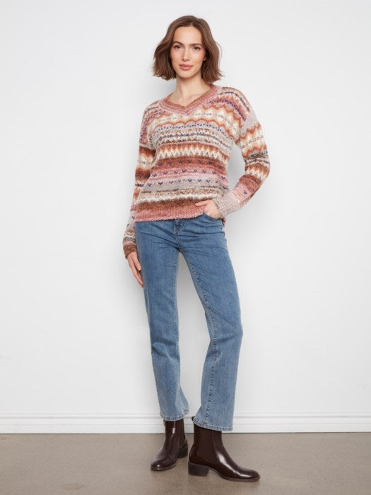 SPACE DYE V-NECK SWEATER-BOUTON DE ROSE-CHARLIE B