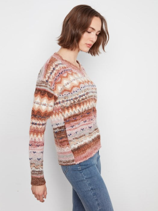 SPACE DYE V-NECK SWEATER-BOUTON DE ROSE-CHARLIE B