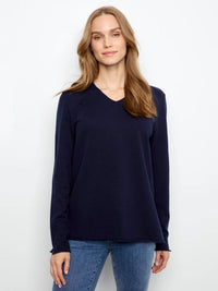 BASIC LONG SLEEVE V-NECK SWEATER-NAVY-CHARLIE B