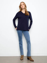 BASIC LONG SLEEVE V-NECK SWEATER-NAVY-CHARLIE B