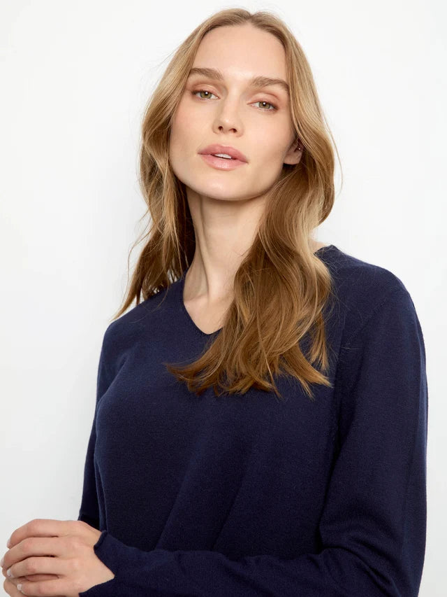 BASIC LONG SLEEVE V-NECK SWEATER-NAVY-CHARLIE B