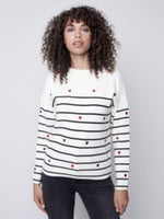 JACQUARD STRIPES EMBROIDERED HEARTS SWEATER-CHARLIE B