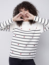 JACQUARD STRIPES EMBROIDERED HEARTS SWEATER-CHARLIE B