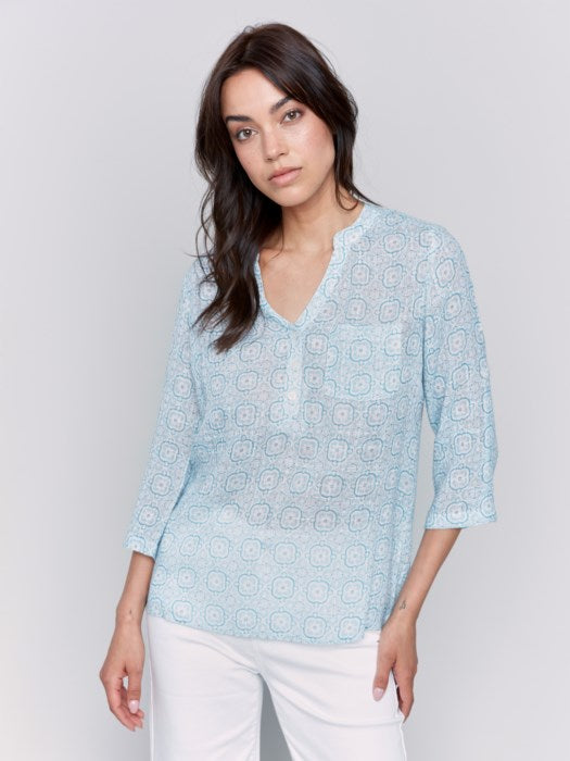 ROLL SLEEVE COTTON GAUZE BLOUSE-TILES-CHARLIE B