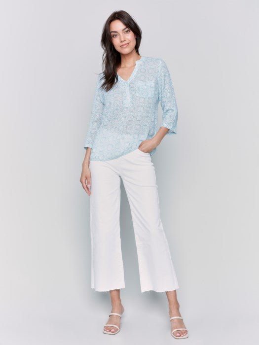 ROLL SLEEVE COTTON GAUZE BLOUSE-TILES-CHARLIE B