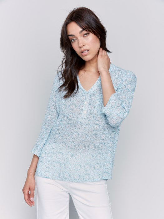ROLL SLEEVE COTTON GAUZE BLOUSE-TILES-CHARLIE B