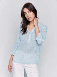 ROLL SLEEVE COTTON GAUZE BLOUSE-TILES-CHARLIE B