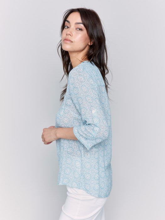 ROLL SLEEVE COTTON GAUZE BLOUSE-TILES-CHARLIE B
