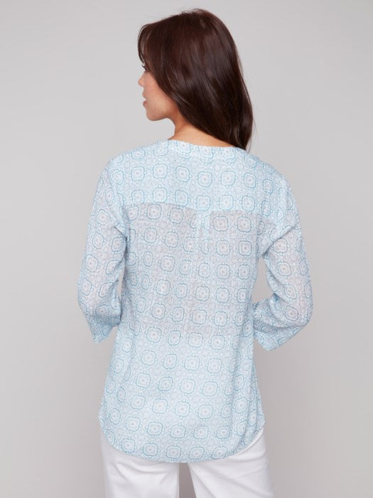 ROLL SLEEVE COTTON GAUZE BLOUSE-TILES-CHARLIE B
