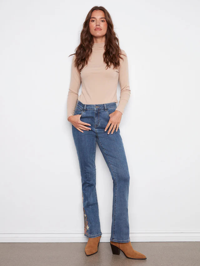 EMBROIDERED INSERT BOOTCUT JEAN-MEDIUM BLUE-CHARLIE B