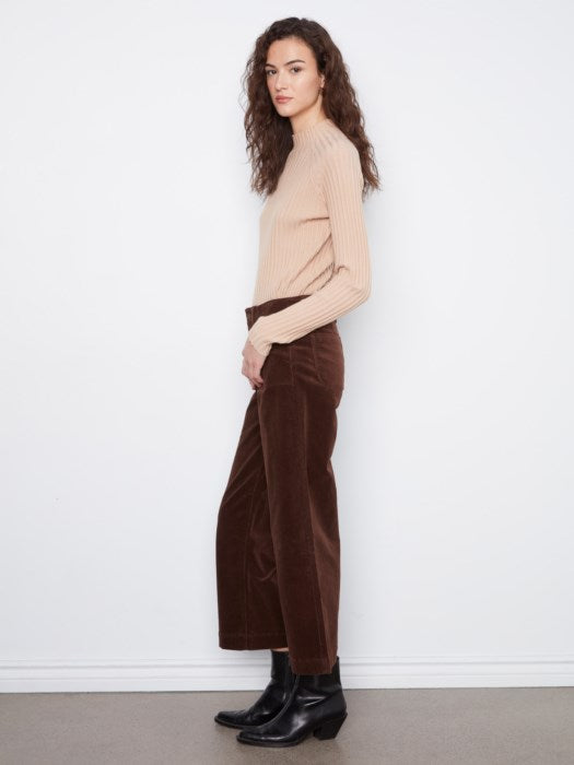 CORDUROY CROP WIDE LEG W/PATCH POCKET-COFFEE-CHARLIE B