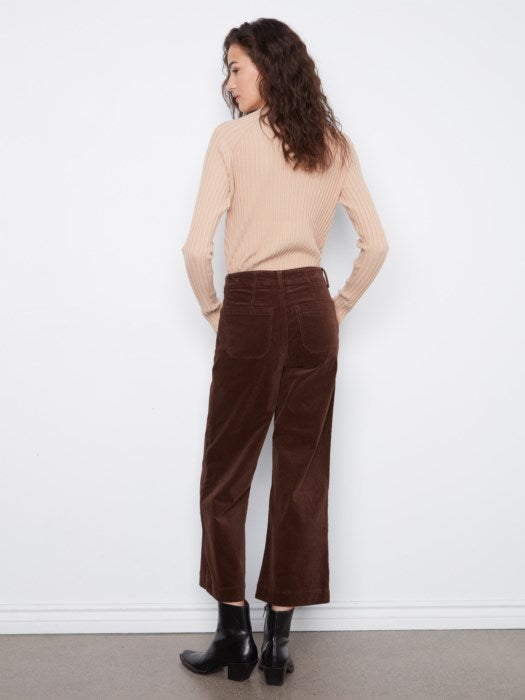 CORDUROY CROP WIDE LEG W/PATCH POCKET-COFFEE-CHARLIE B