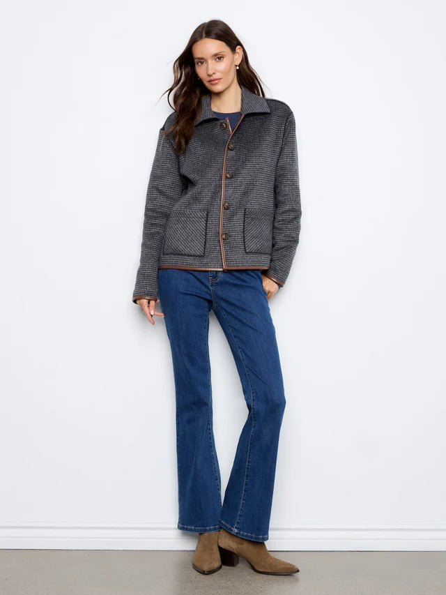 REVERSIBLE PLAID JACKET W/LEATHER BINDING-NAVY-CHARLIE B