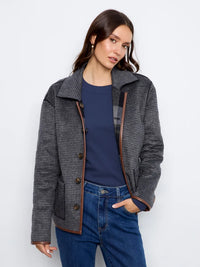 REVERSIBLE PLAID JACKET W/LEATHER BINDING-NAVY-CHARLIE B